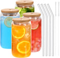 Load image into Gallery viewer, 18.6oz 540ML Drinking Glasses Can Shaped Glass Cups with Bamboo Lids and Glass Straws for Beer Iced Coffee Wine Cocktail
