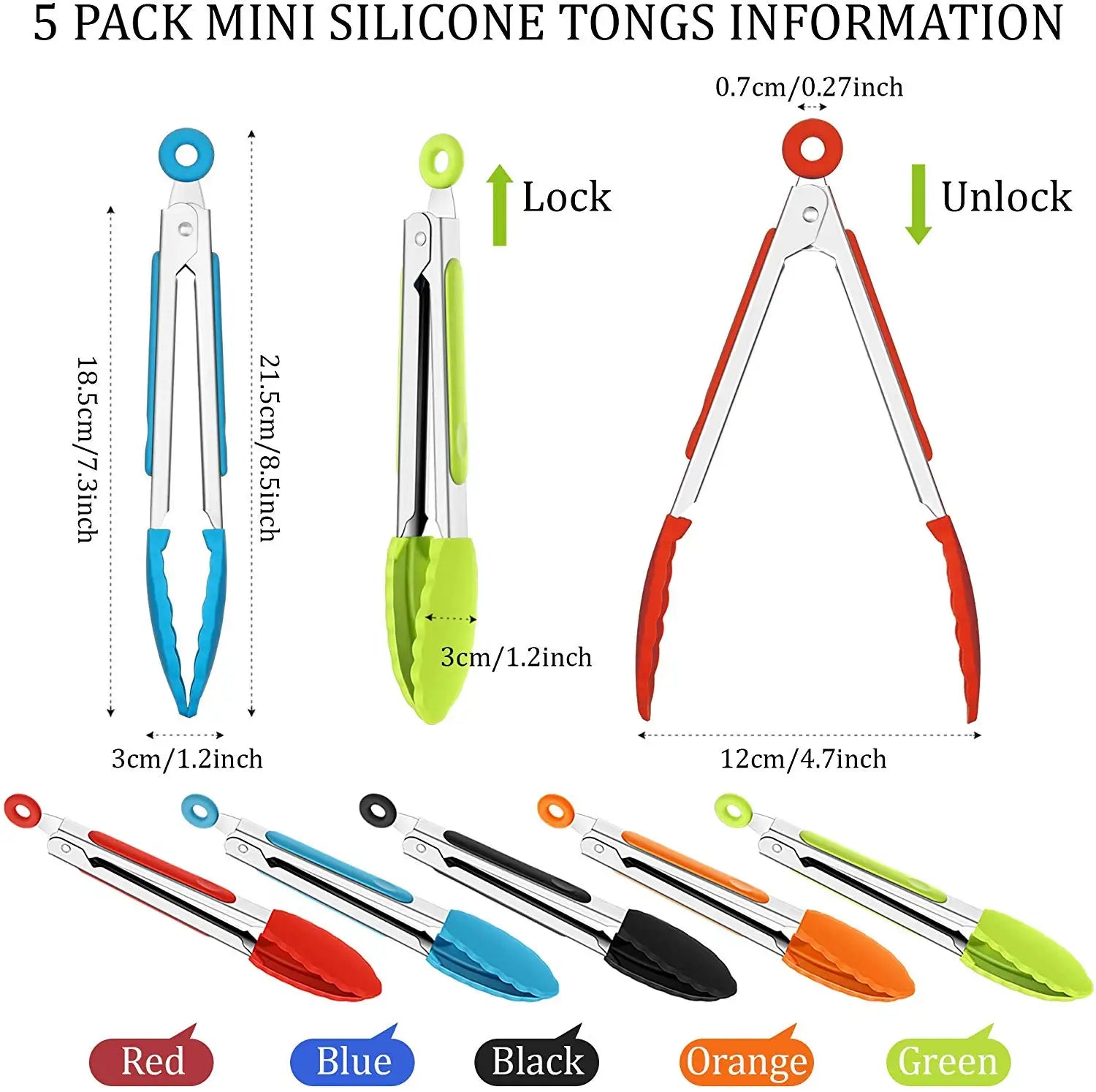 7/9/12 Inch Silicone Kitchen BBQ Tongs