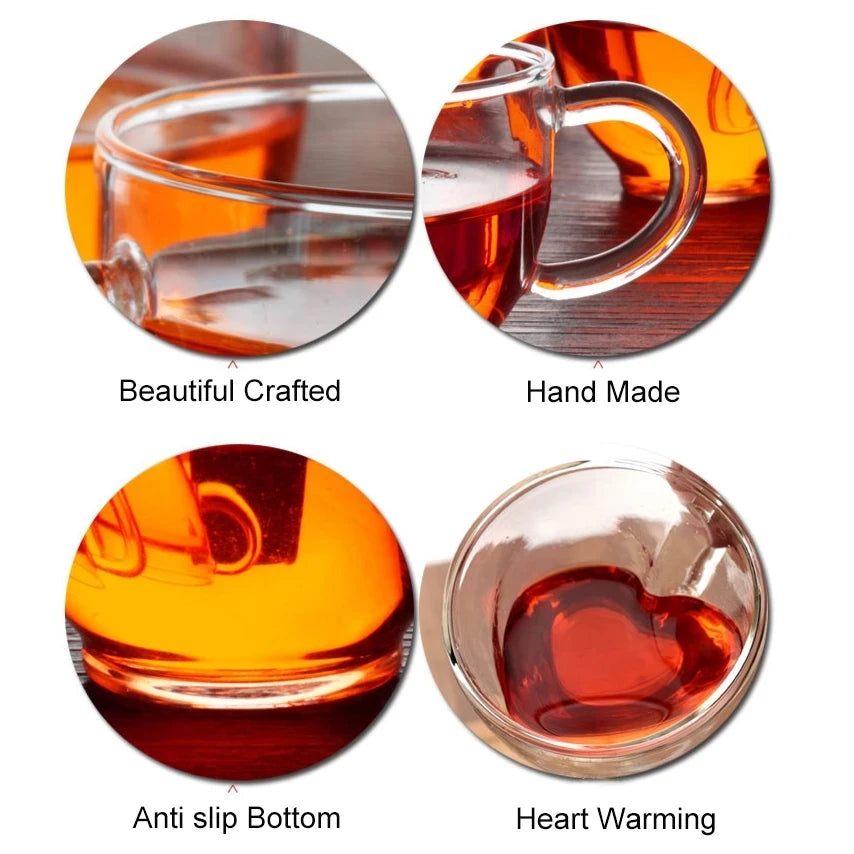 Heart-Shaped Glass Mug – Double-Wall Couple Cups