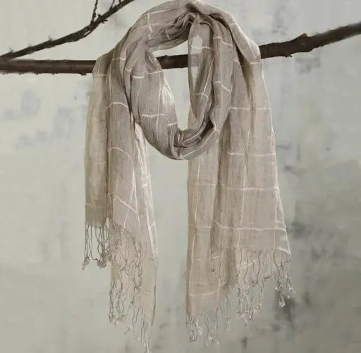 100% Linen Plaid Summer Scarf for Men & Women