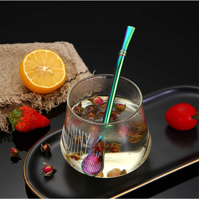 2pcs Yerba Mate Bombilla Stainless Steel Straws with Cleaning Brush