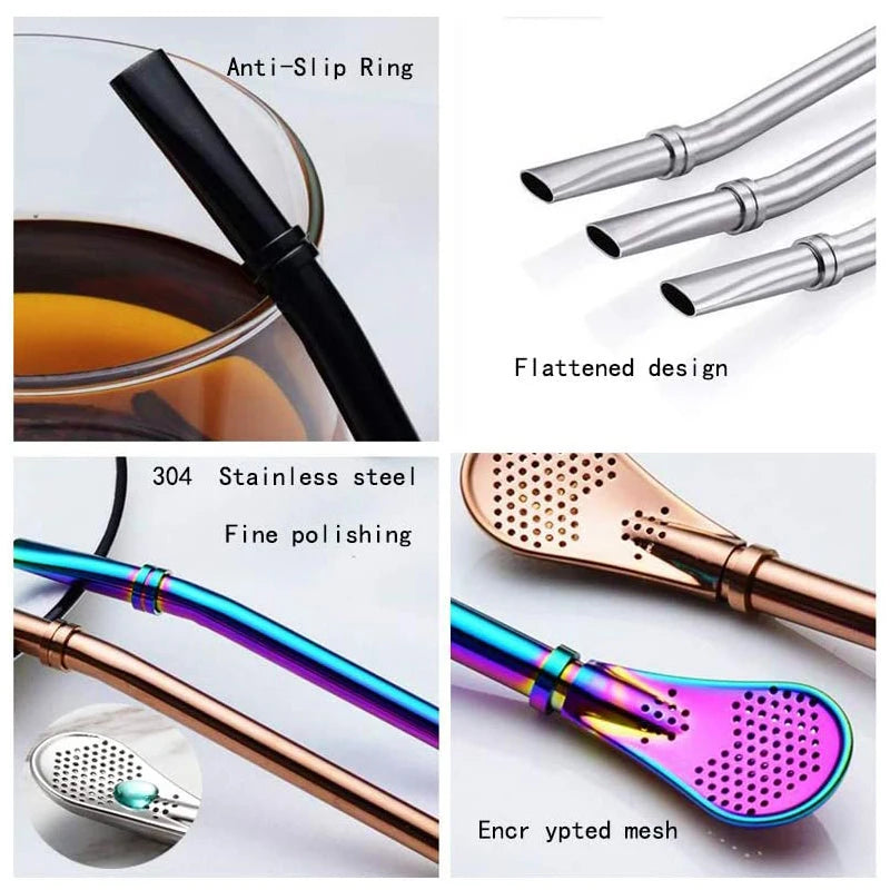 2pcs Yerba Mate Bombilla Stainless Steel Straws with Cleaning Brush