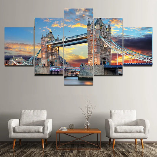 Enhance Your Space with 5 Pieces London Bridge Sunset Canvas Painting