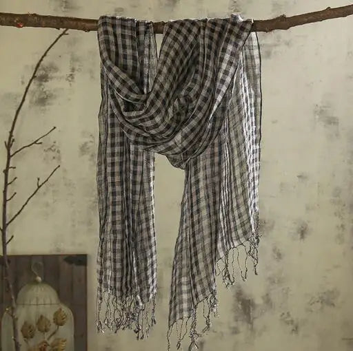 100% Linen Plaid Summer Scarf for Men & Women