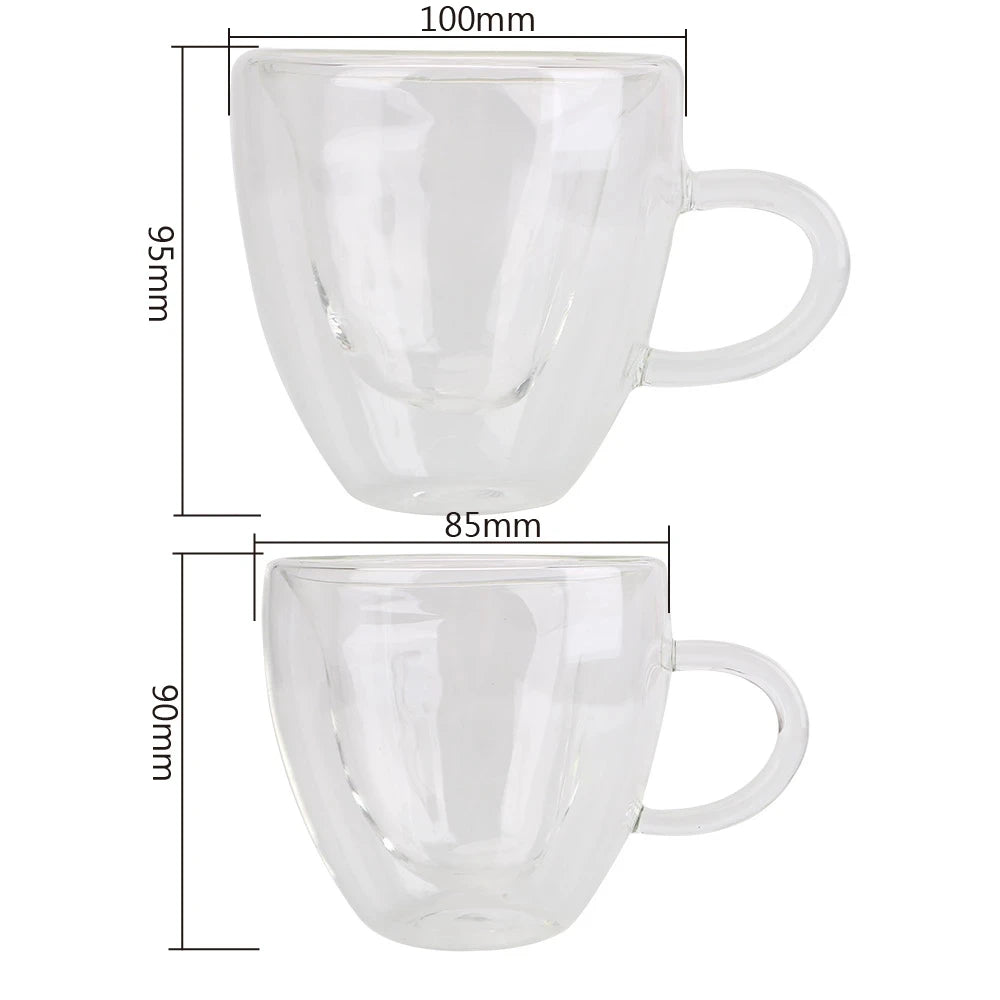 Heart-Shaped Glass Mug – Double-Wall Couple Cups