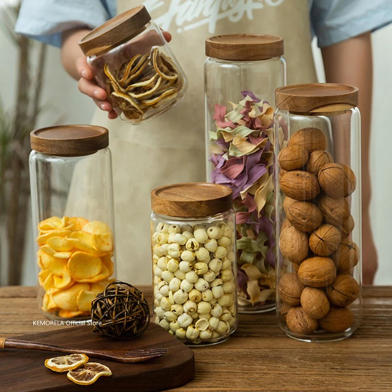 Wood Lid Glass Airtight Canister – Kitchen Storage Jar