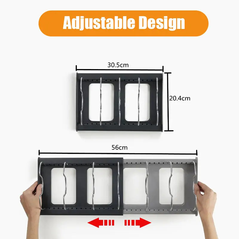 Expandable Pot & Pan Organizer Rack – 6 Adjustable Compartments