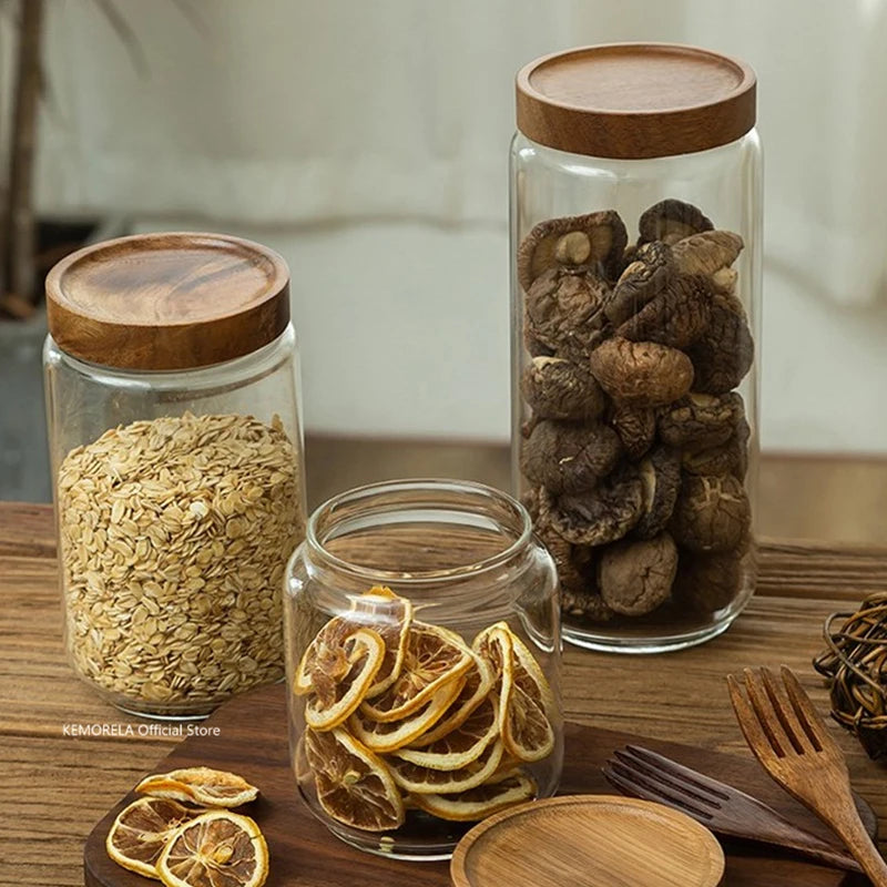 Wood Lid Glass Airtight Canister – Kitchen Storage Jar