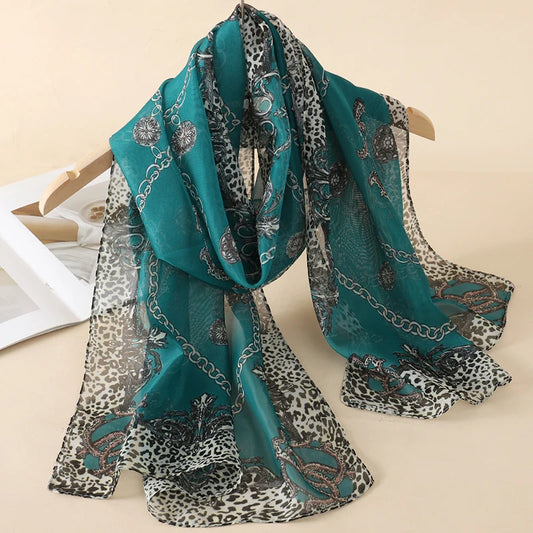 Printed Silk Scarf for Women, Elegant Shawl & Headscarf