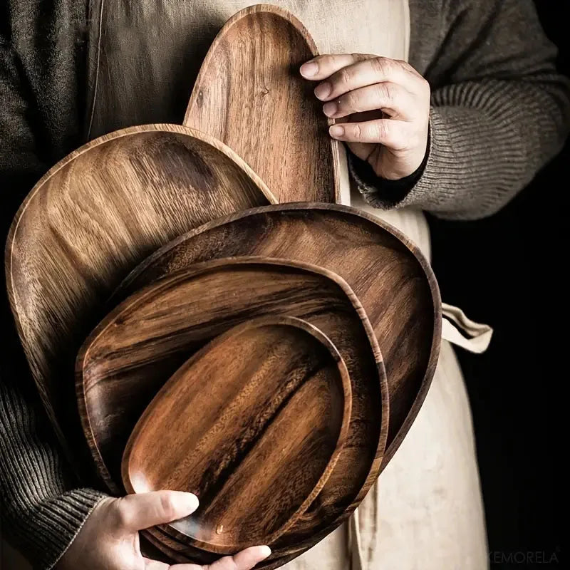 Round Wooden Serving Tray for Snacks