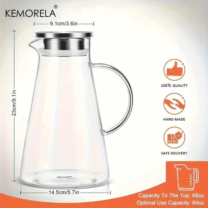 Heat-Resistant Glass Water Jug with Handle – Large Capacity