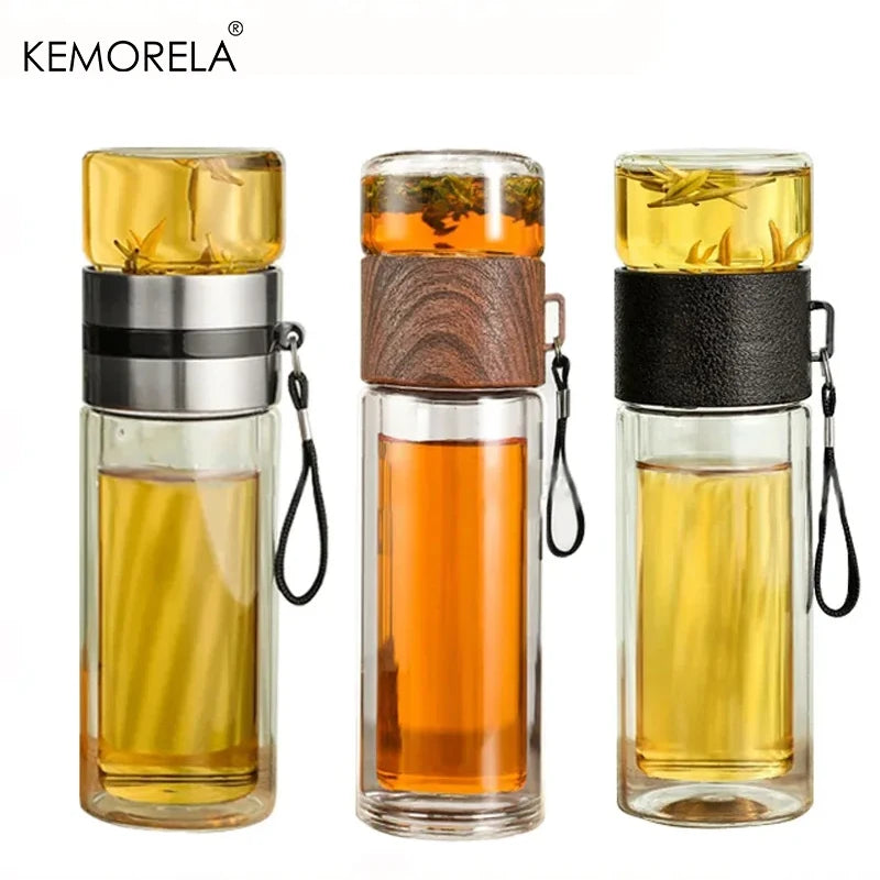 KEMORELA 400ML Double Layer Glass Tea Bottle with Infuser