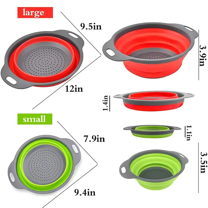 Collapsible Silicone Colander – Round Foldable Fruit & Vegetable Strainer