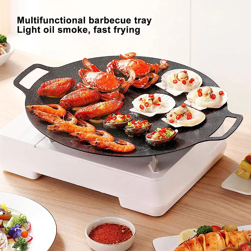 Korean BBQ Grill Pan – Smokeless Round Griddle with Heat-Resistant Holder