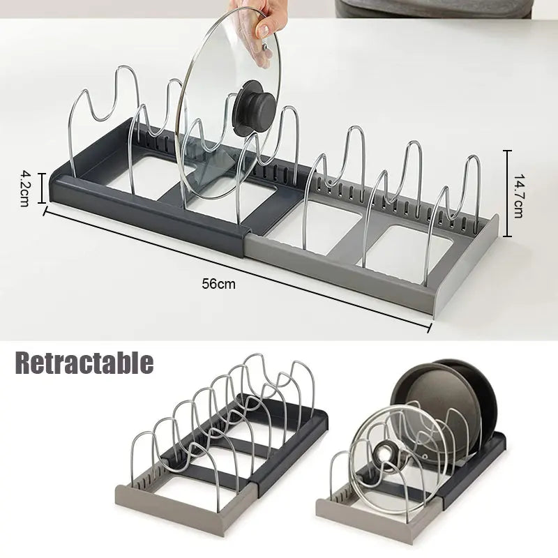 Expandable Pot & Pan Organizer Rack – 6 Adjustable Compartments