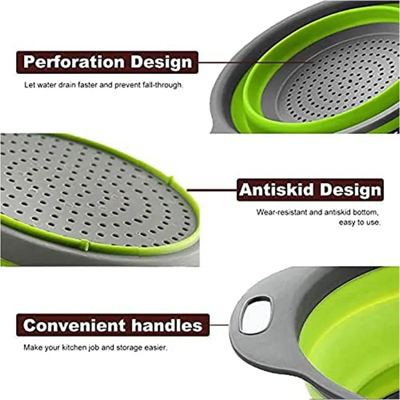 Collapsible Silicone Colander – Round Foldable Fruit & Vegetable Strainer