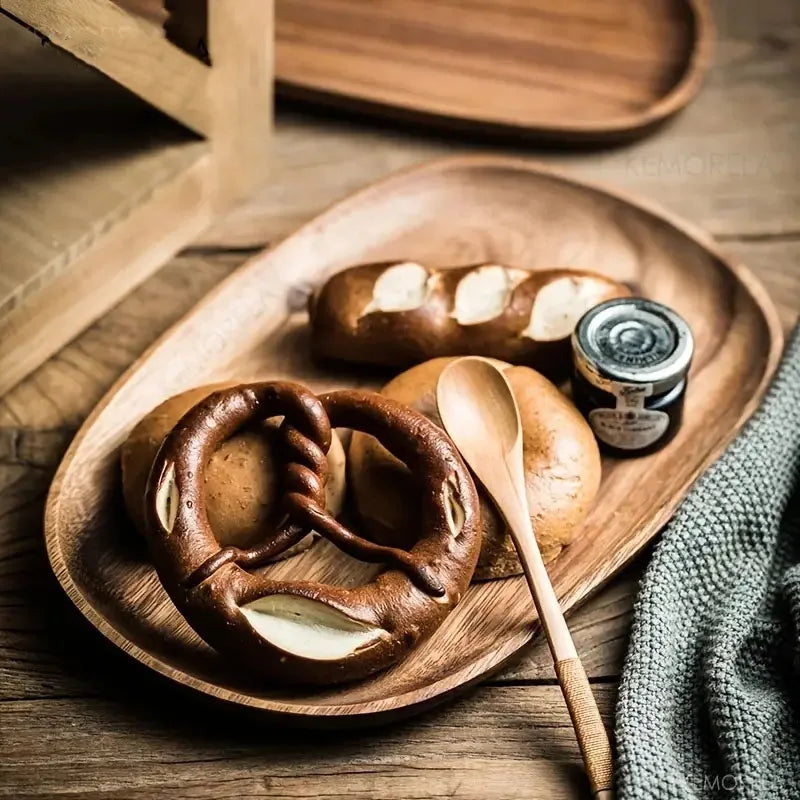 Round Wooden Serving Tray for Snacks