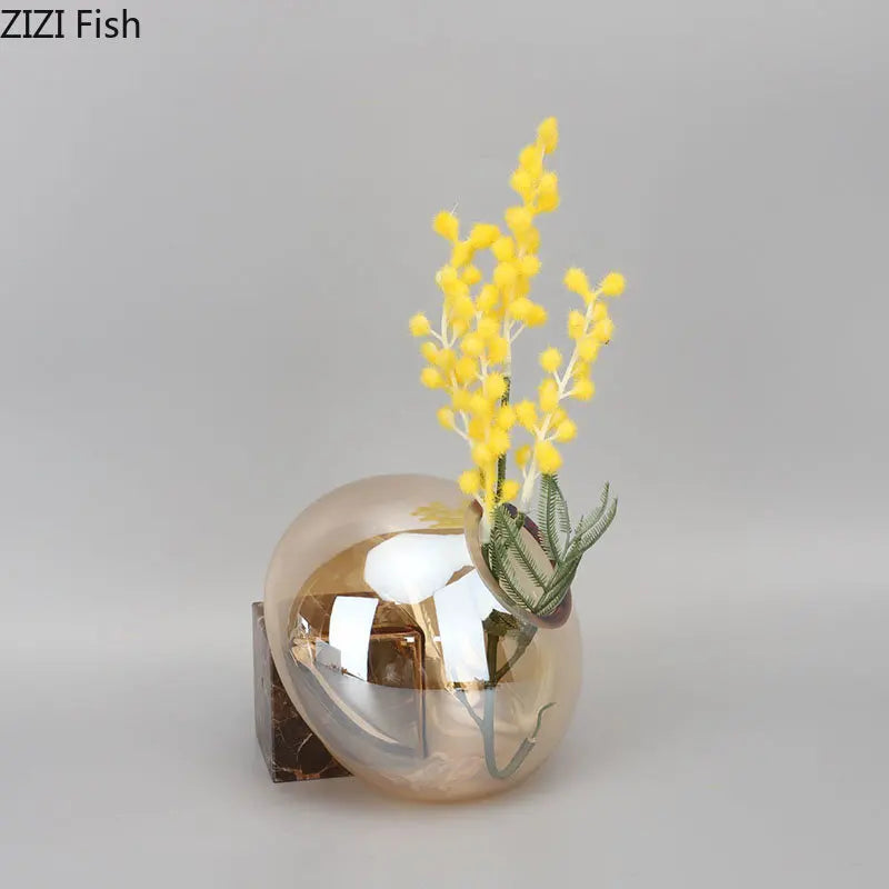 Elevate Your Decor with the Transparent Brown Glass Vase on Creative Marble Base