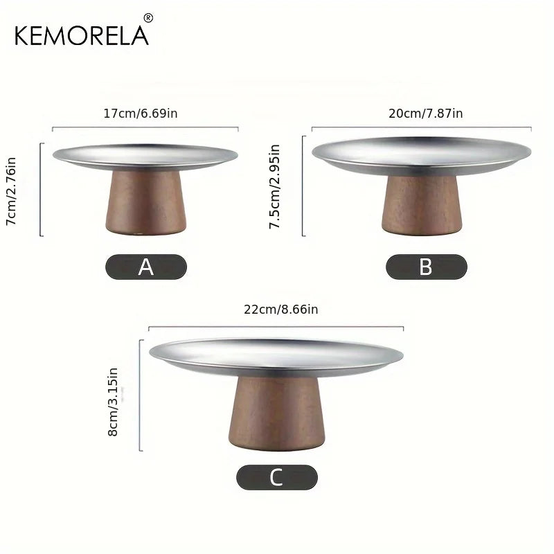 Stainless Steel Cake Tray with Wooden Base