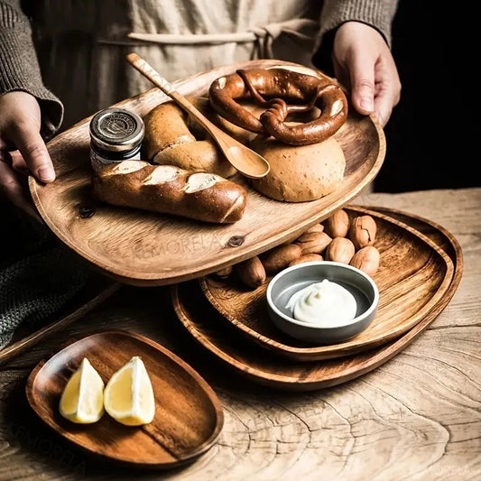 Round Wooden Serving Tray for Snacks