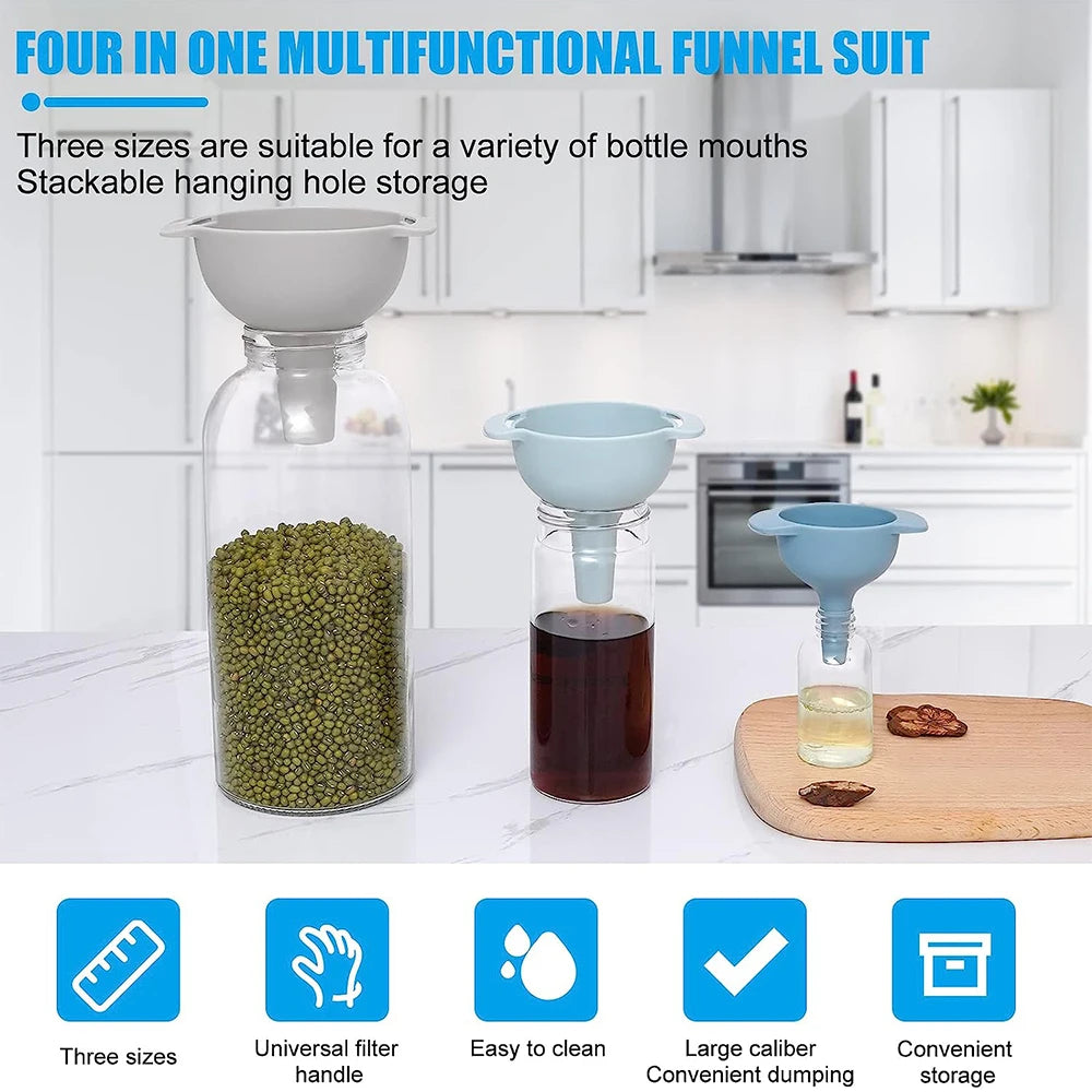 4-in-1 Kitchen Funnels with Detachable Strainer