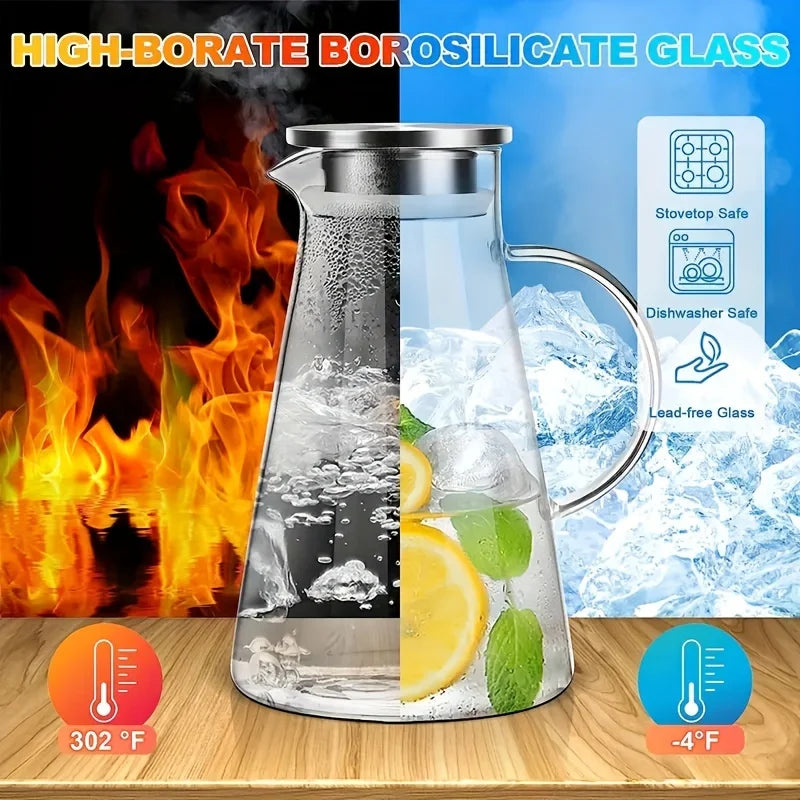 Heat-Resistant Glass Water Jug with Handle – Large Capacity