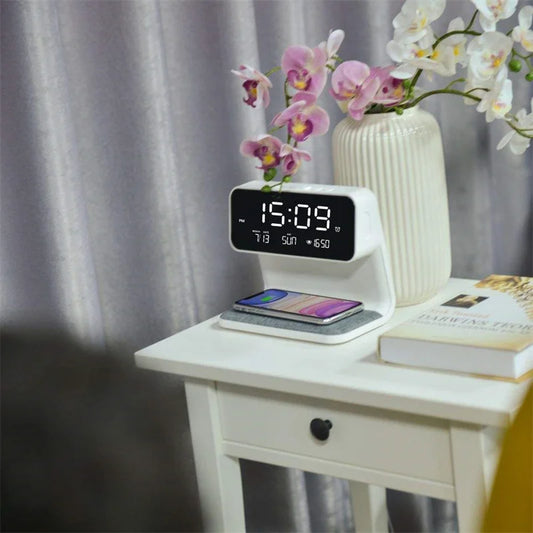 3-in-1 Bedside Lamp with Wireless Charger & LCD Alarm Clock