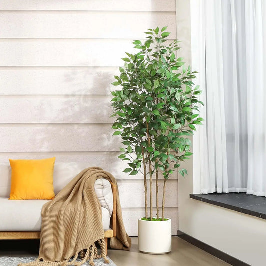 6ft Ficus Artificial Tree – Faux Silk Plant in White Planter