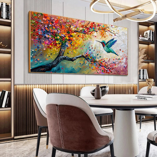 Abstract Colorful Graffiti Tree Hummingbird Landscape Canvas Painting Wall Art Impressionism Poster Print Living Room Home Decor