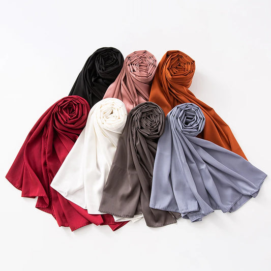 Elastic Matte Satin Scarf - Stretchy Plain Long Shawl