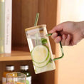 Load image into Gallery viewer, 400ml Square Glass Mug with Lid & Straw – Transparent Drinkware
