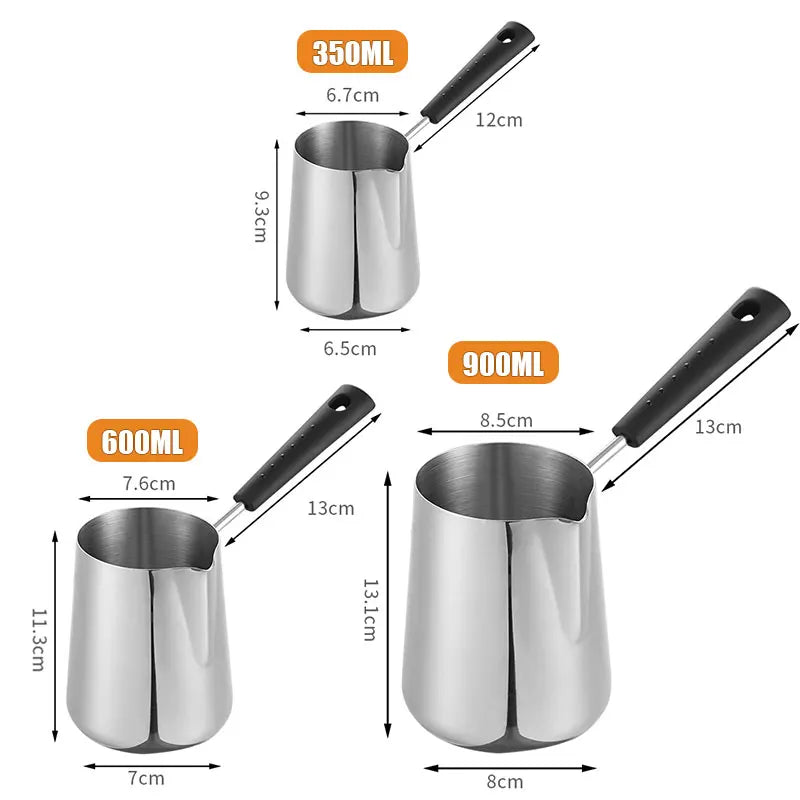 Long Handle Turkish Coffee Pot – Stainless Steel Milk & Chocolate Warmer