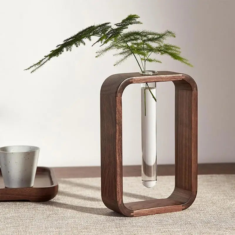 Enhance Your Decor with the Wooden Hydroponic Vases and Transparent Glass Test Tube