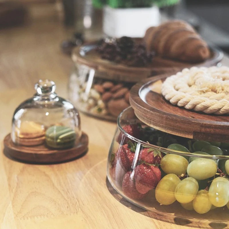 Glass Food Storage Containers with Wooden Lid