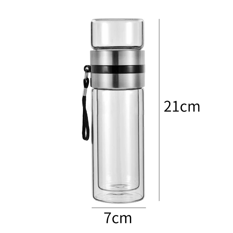 KEMORELA 400ML Double Layer Glass Tea Bottle with Infuser