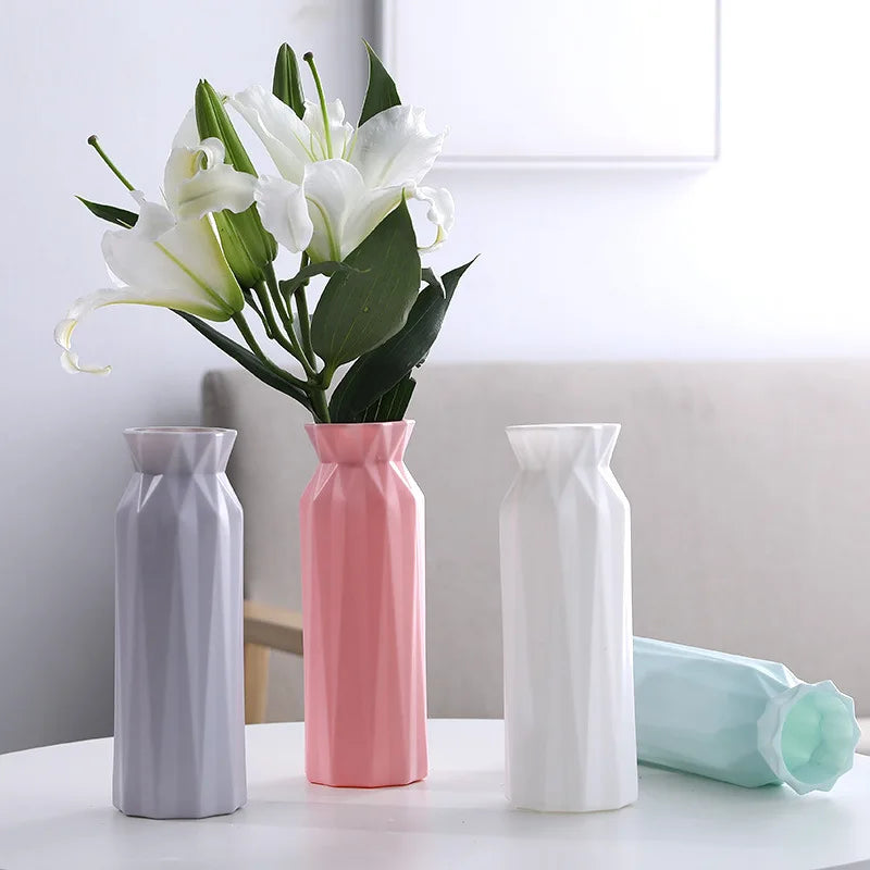 Modern White Pink Plastic Flower Vase