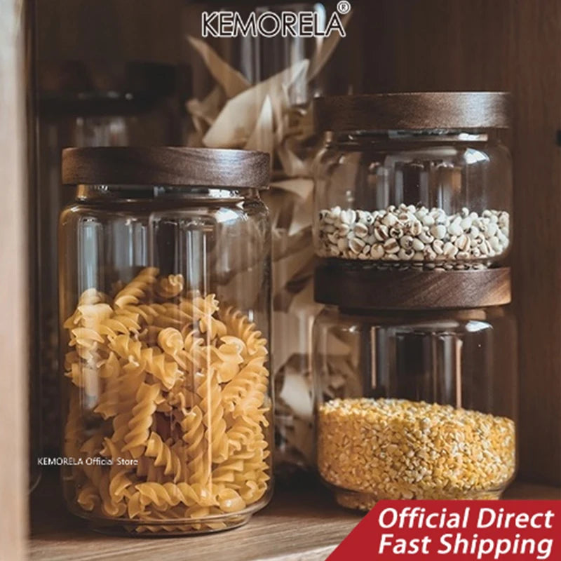 Wood Lid Glass Airtight Canister – Kitchen Storage Jar