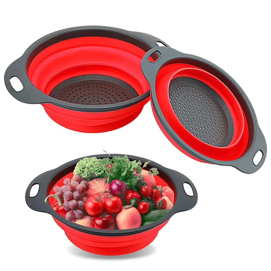 Collapsible Silicone Colander – Round Foldable Fruit & Vegetable Strainer