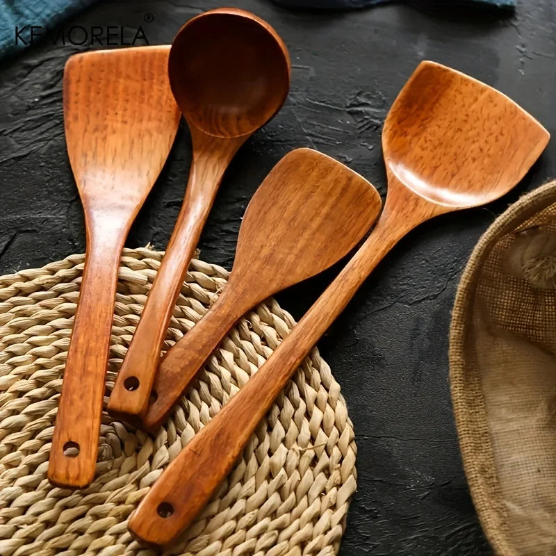 KEMORELA 4-Piece Wooden Kitchen Utensil Set