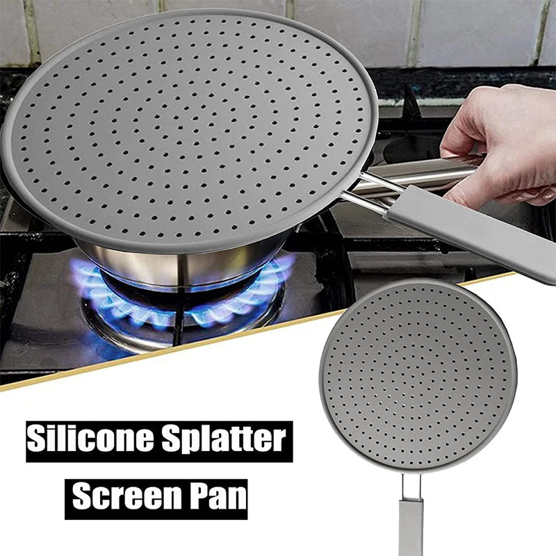 Silicone Splatter Screen with Handle – Heat-Resistant Oil Splash Guard