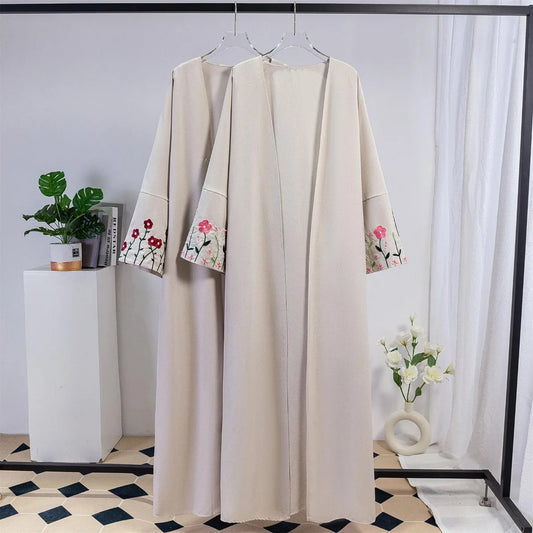 Embroidered Open Front Abaya Maxi Dress for Women