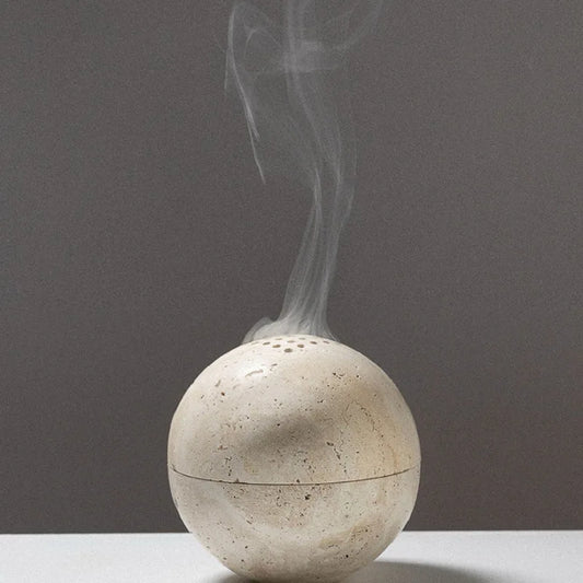 Elevate Your Space with the Beige Travertine Sphere Mubkhar Incense Burner