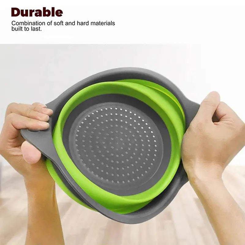 Collapsible Silicone Colander – Round Foldable Fruit & Vegetable Strainer