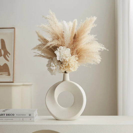 Nordic Style Ceramic Donut Vase Modern  Home Decoration Elegant Flower Container Simple Office LivingRoom Ornaments Table Decor