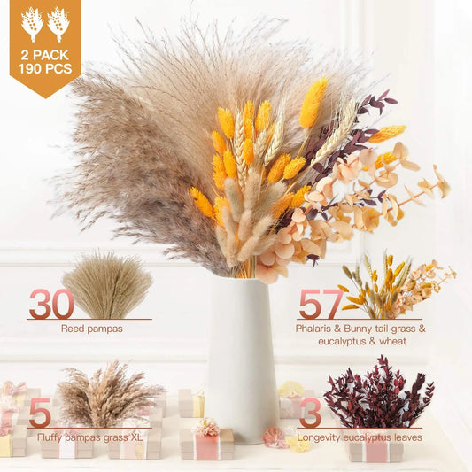 Boho Flowers Orange Pampas Grass Fall Decor Fluffy Dried Flower Bouquet Dry Pompas 17"-95-Pcs Fall Decorations for Home Pompous