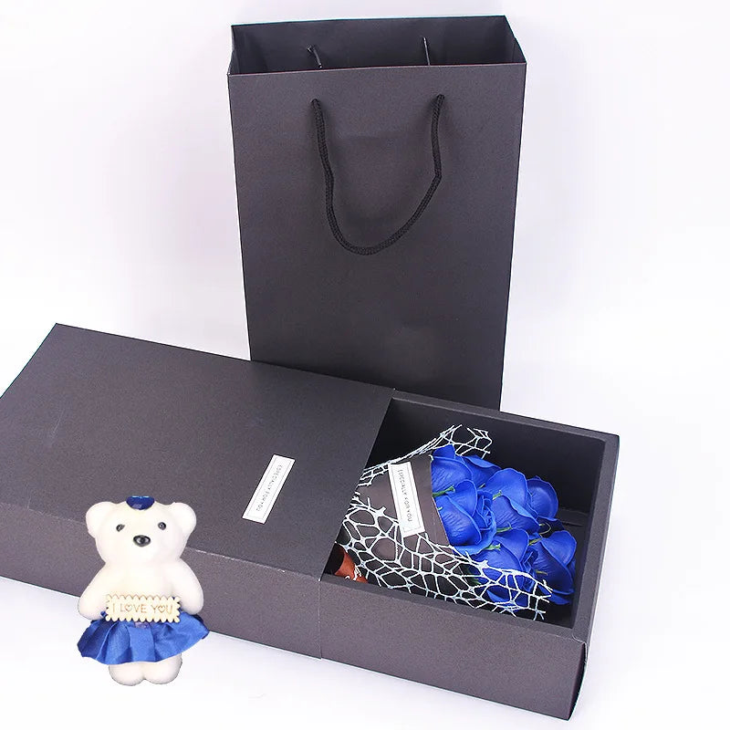 Delight in the 7 Heads Artificial Rose Bouquet with Little Bear Gift Box