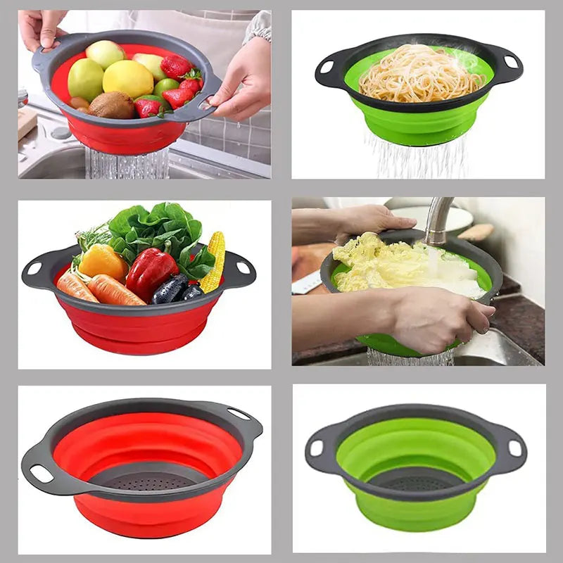 Collapsible Silicone Colander – Round Foldable Fruit & Vegetable Strainer