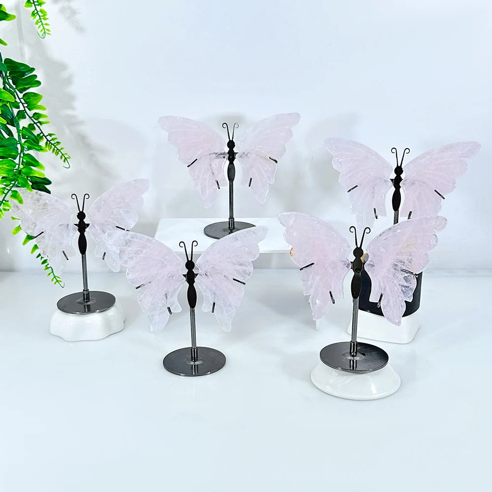 Natural Rose Quartz Butterfly Wings – Healing Gemstone Ornament