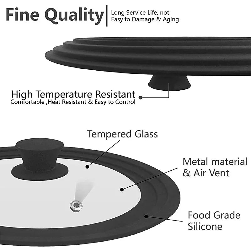 Multi-Size Universal Tempered Glass Lid with Silicone Rim