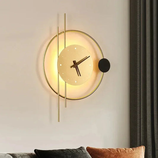 Modern LED Clock Wall Lamp – Bedroom & Aisle Sconce Decor